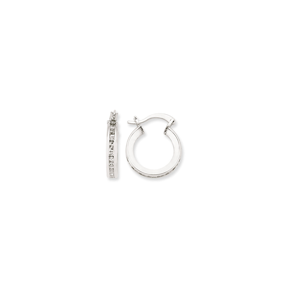 925 Sterling Silver 15.5mm Thin Channel Set Cubic Zirconia Hoop Earrings