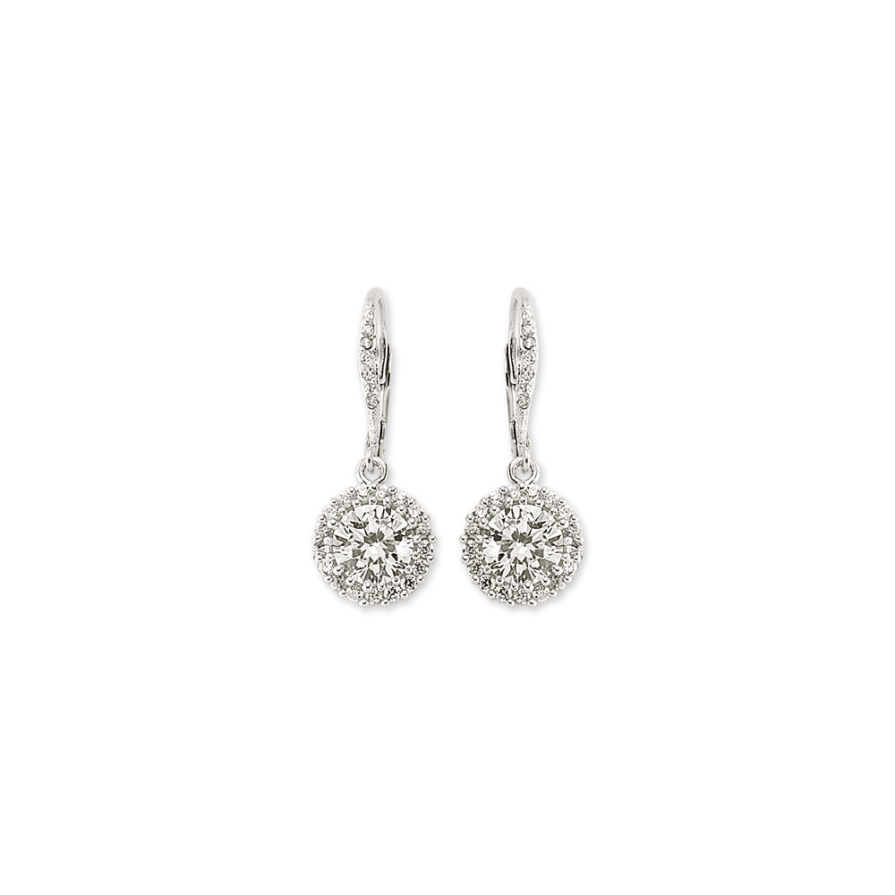 925 Sterling Silver Cubic Zirconia Round Cluster Drop Earrings
