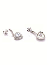 Load image into Gallery viewer, 925 Sterling Silver Cubic Zirconia Heart With Halo Drop Earrings
