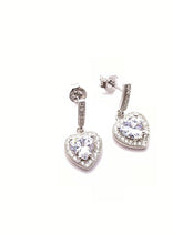 Load image into Gallery viewer, 925 Sterling Silver Cubic Zirconia Heart With Halo Drop Earrings
