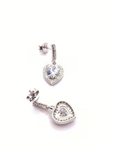 Load image into Gallery viewer, 925 Sterling Silver Cubic Zirconia Heart With Halo Drop Earrings

