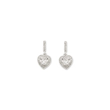 Load image into Gallery viewer, 925 Sterling Silver Cubic Zirconia Heart With Halo Drop Earrings
