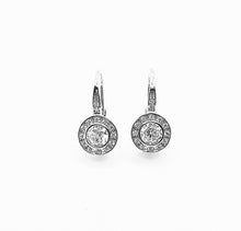 Load image into Gallery viewer, 925 Sterling Silver Round Cubic Zirconia Halo Rub Over Drop Earrings
