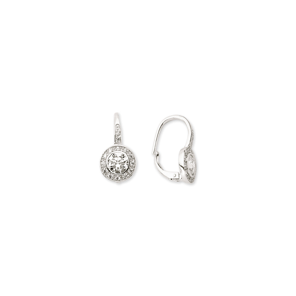 925 Sterling Silver Round Cubic Zirconia Halo Rub Over Drop Earrings
