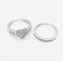 Load image into Gallery viewer, 925 Sterling Silver Ladies Heart Cubic Zirconia Ring With Cubic Zirconia Shoulders 2 Ring Set
