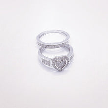 Load image into Gallery viewer, 925 Sterling Silver Ladies Heart Cubic Zirconia Ring With Cubic Zirconia Shoulders 2 Ring Set
