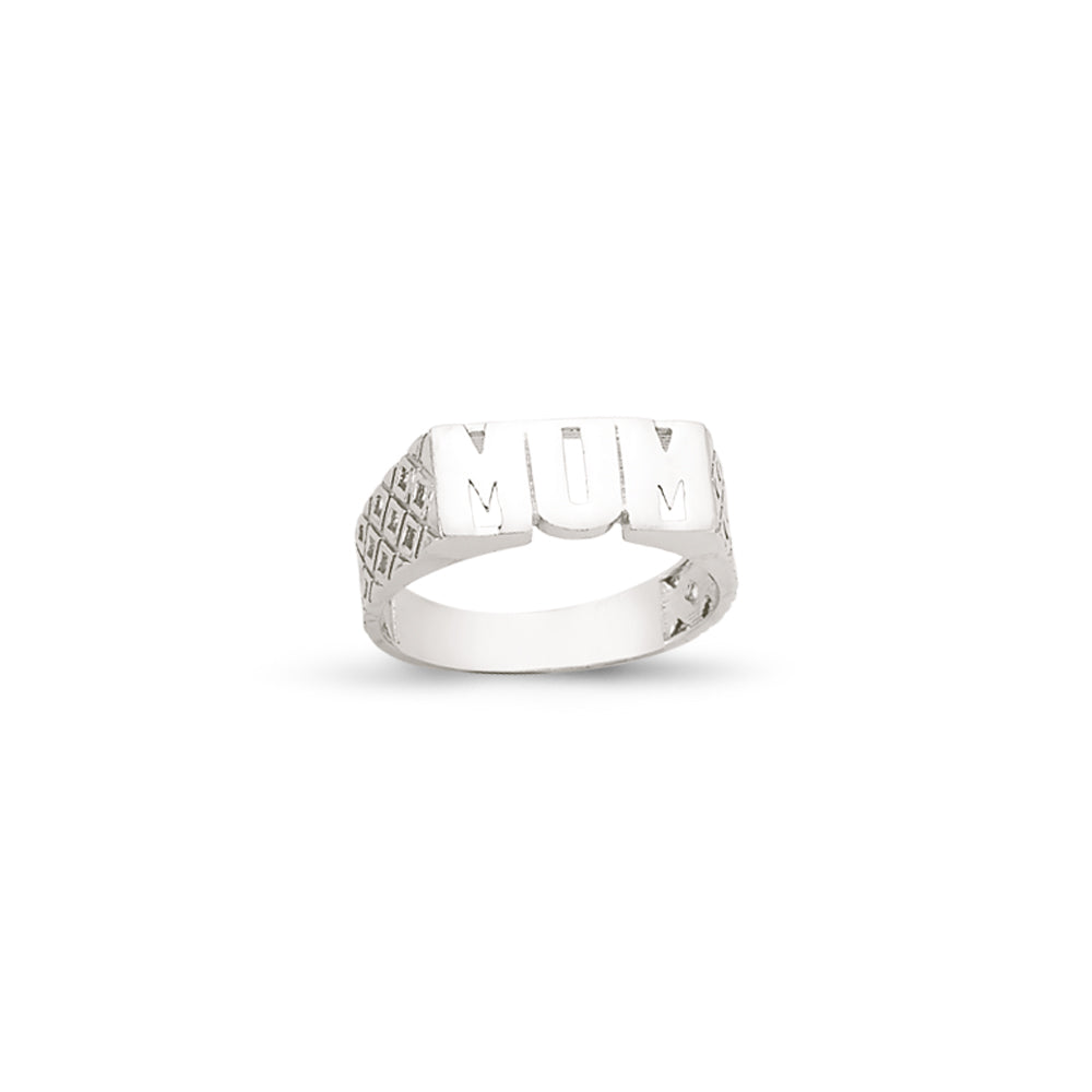 925 Sterling Silver Plain Mum Ring With Basket Design Shoulders
