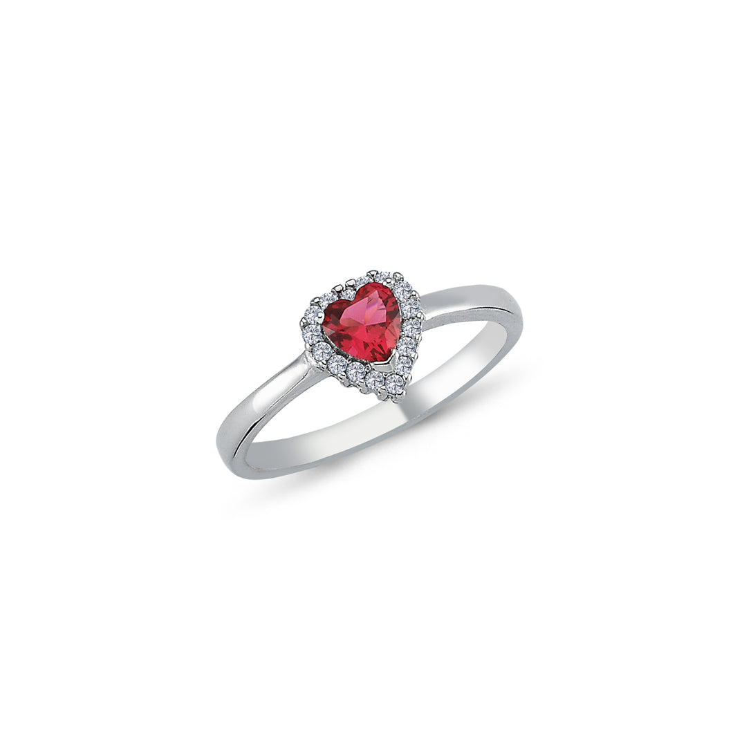 925 Sterling Silver Ladies Single Created Ruby Cubic Zirconia With Halo