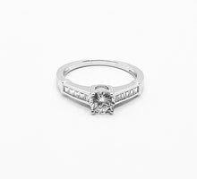 Load image into Gallery viewer, 925 Sterling Silver Ladies Round Cubic Zirconia Ring With Baguette Cubic Zirconia Shoulders
