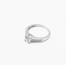 Load image into Gallery viewer, 925 Sterling Silver Ladies Round Cubic Zirconia Ring With Baguette Cubic Zirconia Shoulders
