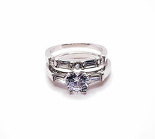 Load image into Gallery viewer, 925 Sterling Silver Ladies Round Cubic Zirconia Ring With Baguette Cubic Zirconia Shoulders 2 Ring Bridal Set
