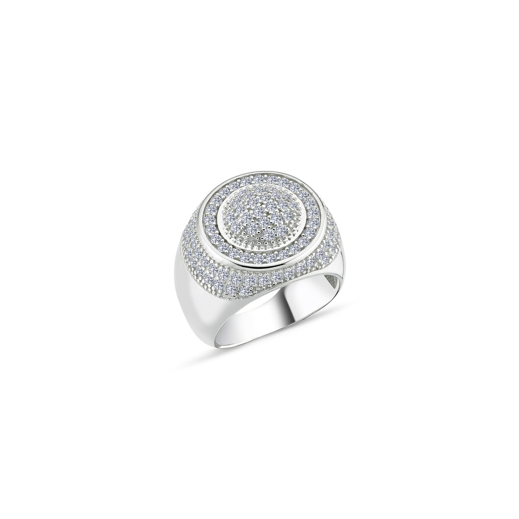 925 Sterling Silver Gents Pave Set Cubic Zirconia Round Design Ring