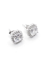 Load image into Gallery viewer, 925 Sterling Silver Square Cubic Zirconia With Halo Stud Earrings
