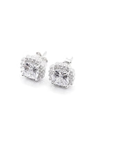 Load image into Gallery viewer, 925 Sterling Silver Square Cubic Zirconia With Halo Stud Earrings
