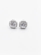 Load image into Gallery viewer, 925 Sterling Silver Square Cubic Zirconia With Halo Stud Earrings
