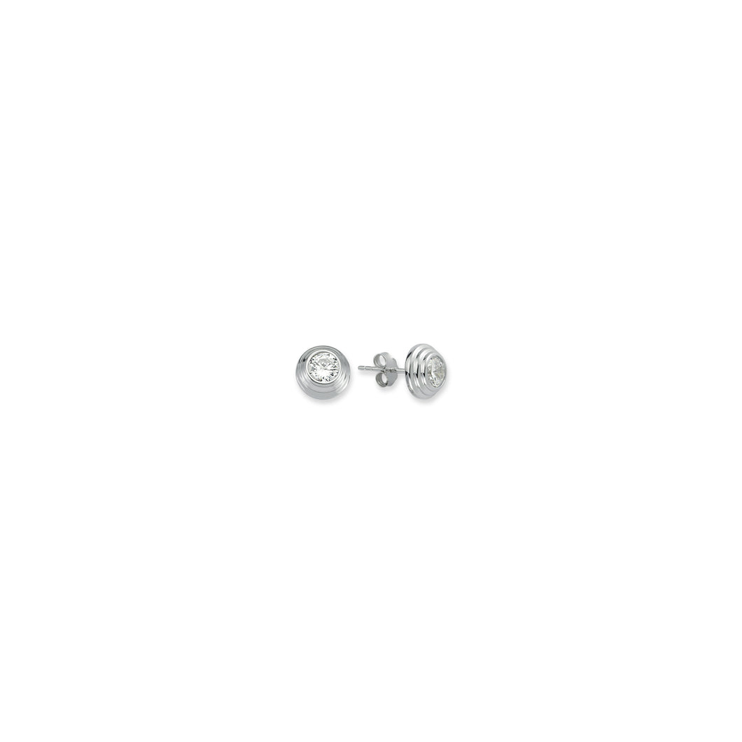 925 Sterling Silver 5mm 3 Tier Rub Over Round Cubic Zirconia Stud Earrings