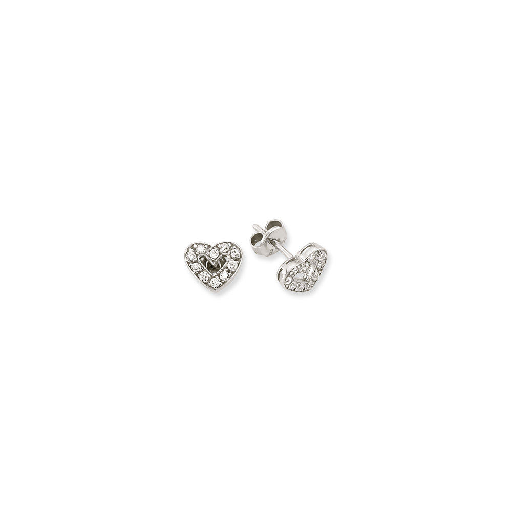 925 Sterling Silver Cubic Zirconia Open Heart Stud Earrings