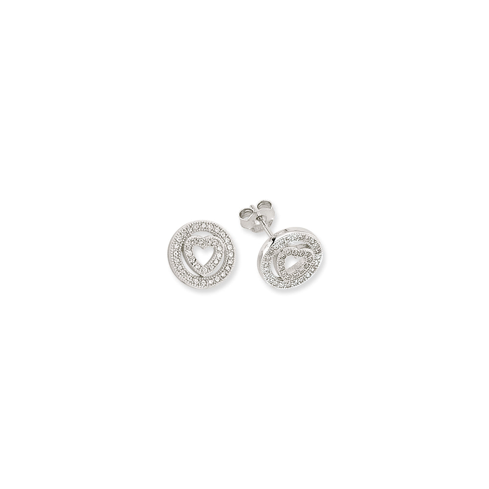 925 Sterling Silver Cubic Zirconia Open Circle With Open Heart Stud Earrings
