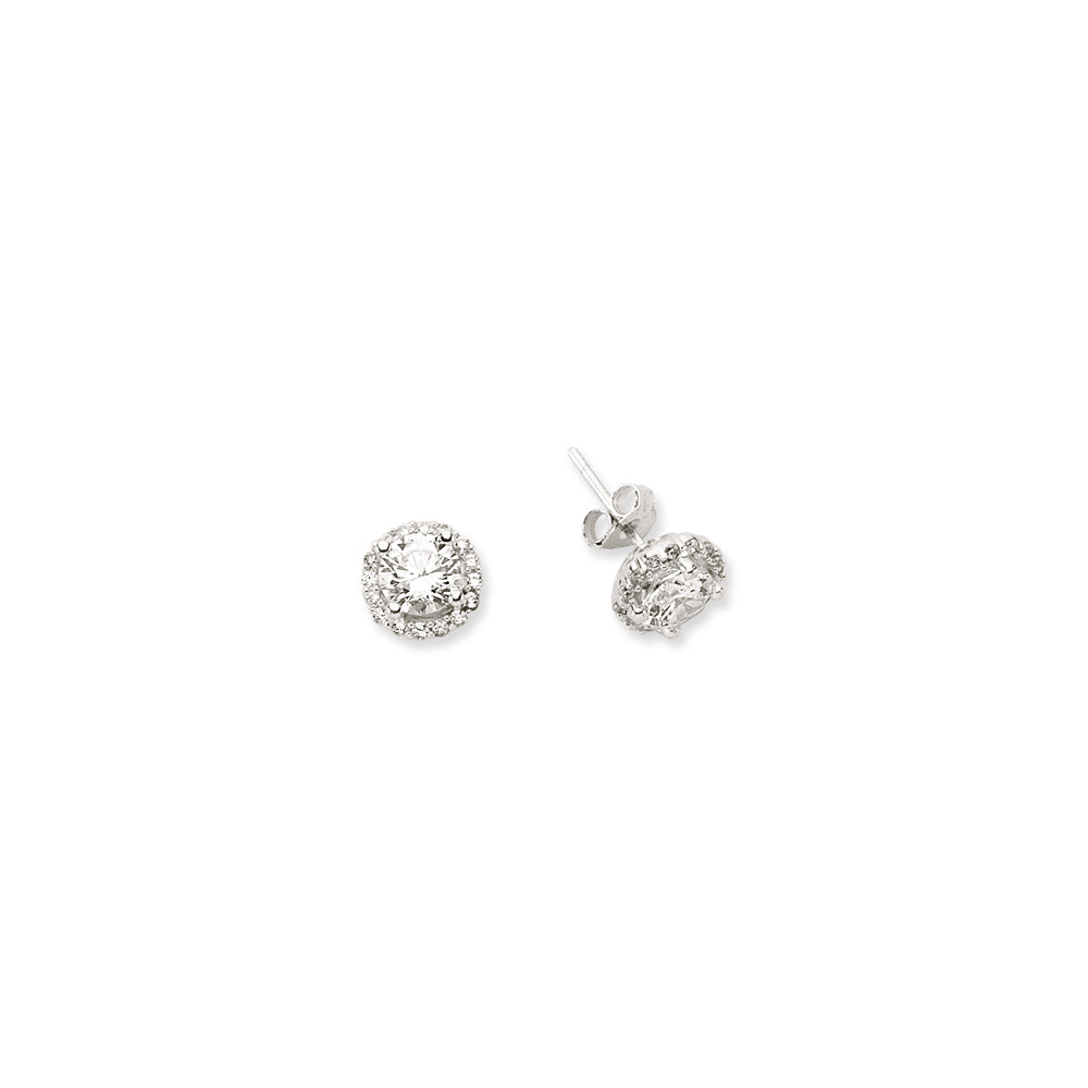 925 Sterling Silver Round Cubic Zirconia With Halo Stud Earrings