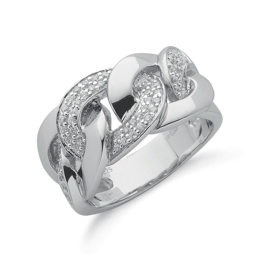 925 Sterling Silver Cubic Zirconia Chain Link Ring