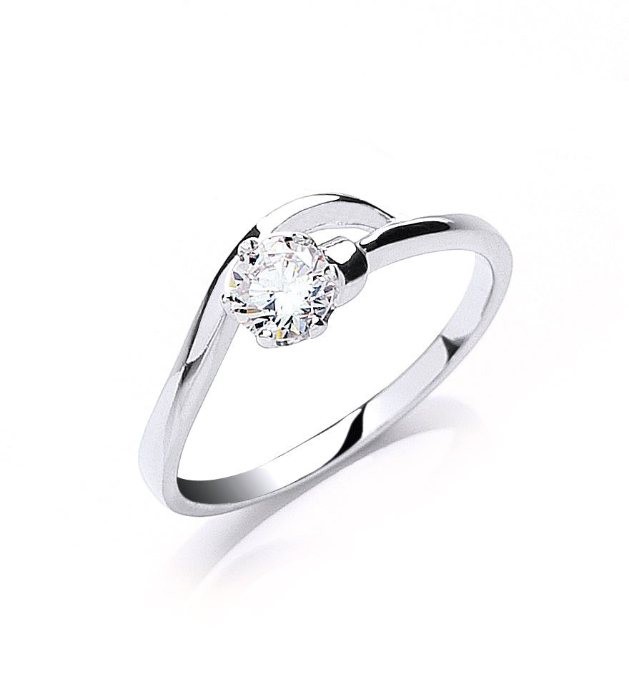 925 Sterling Silver Ladies Fancy Claw Set Cubic Zirconia Solitaire Ring