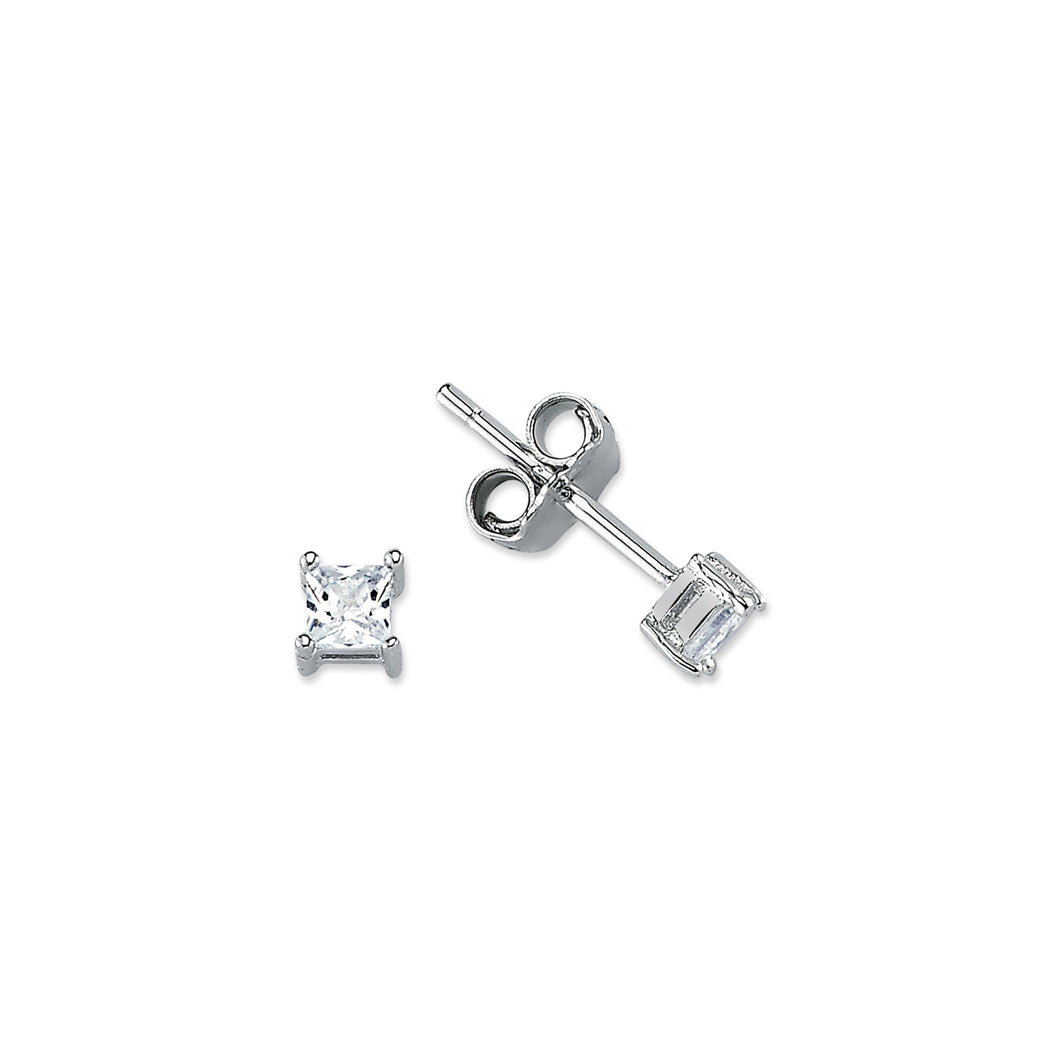 925 Sterling Silver 3mm Square Clear Cubic Zirconia Stud Earrings