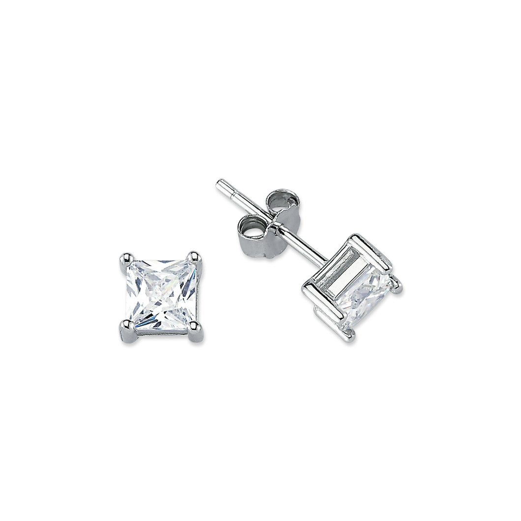 925 Sterling Silver 5mm Square Clear Cubic Zirconia Stud Earrings