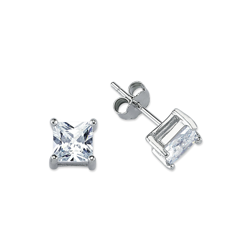 925 Sterling Silver 6mm Square Clear Cubic Zirconia Stud Earrings