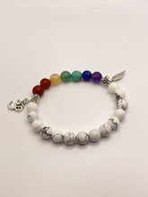 Load image into Gallery viewer, Howlite Om &amp; Leaf Charm Chakra Bracelet 2
