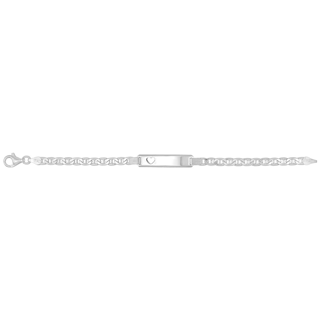 925 Sterling Silver Baby Curb ID Anchor Bracelet With Cut Out Heart