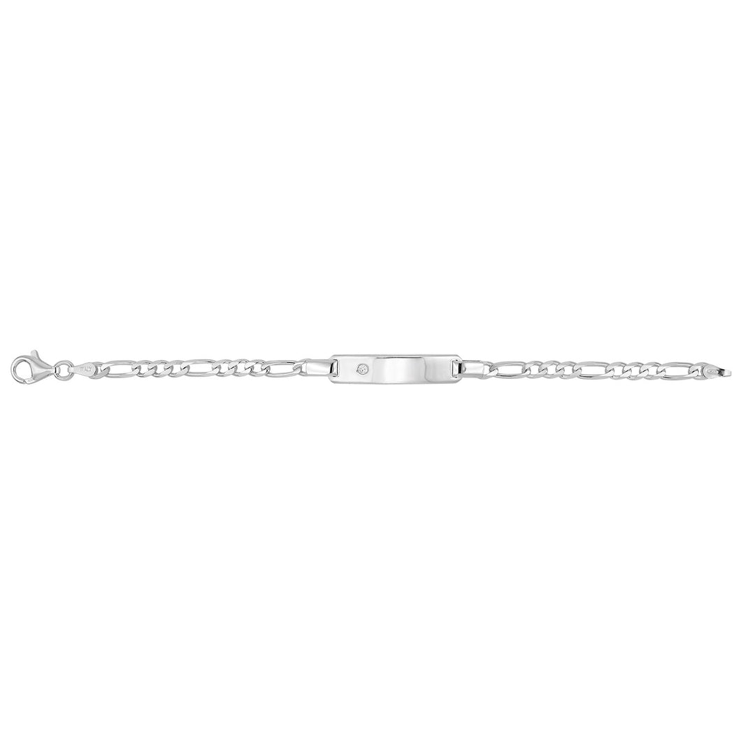 925 Sterling Silver Baby Figaro ID Bracelet With Single Set Cubic Zirconia
