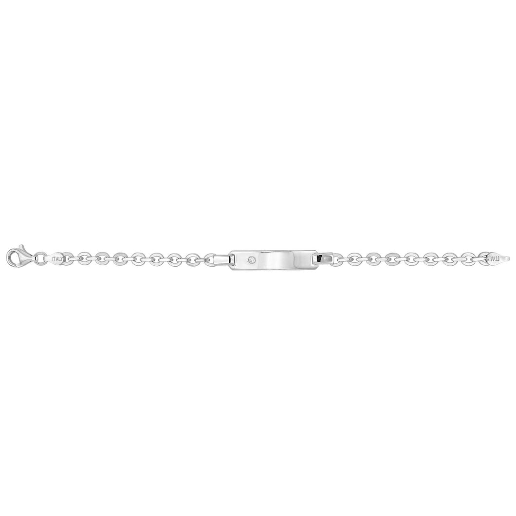 925 Sterling Silver Baby Belcher ID Bracelet With Single Set Cubic Zirconia