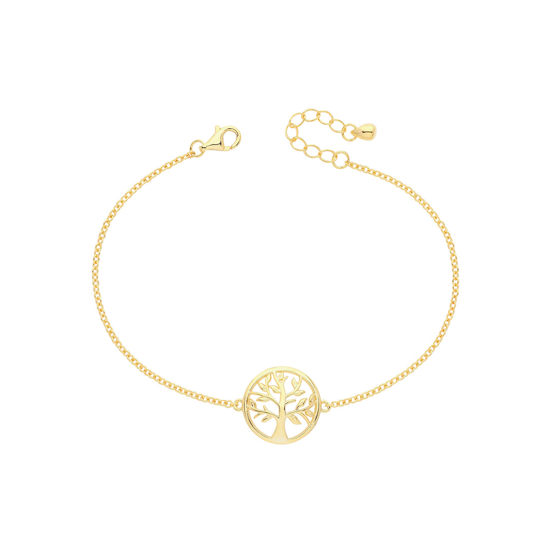 925 Sterling Silver Gold Plated Ladies Plain Tree Of Life Bracelet