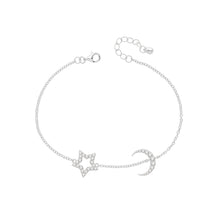 Load image into Gallery viewer, 925 Sterling Silver Ladies Cubic Zirconia Star &amp; Moon Bracelet
