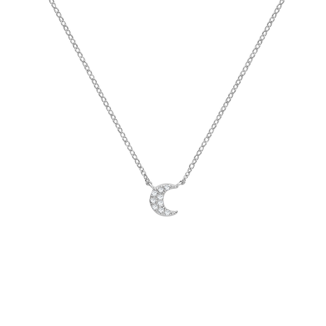 925 Sterling Silver Cubic Zirconia Moon Necklace And Pendant