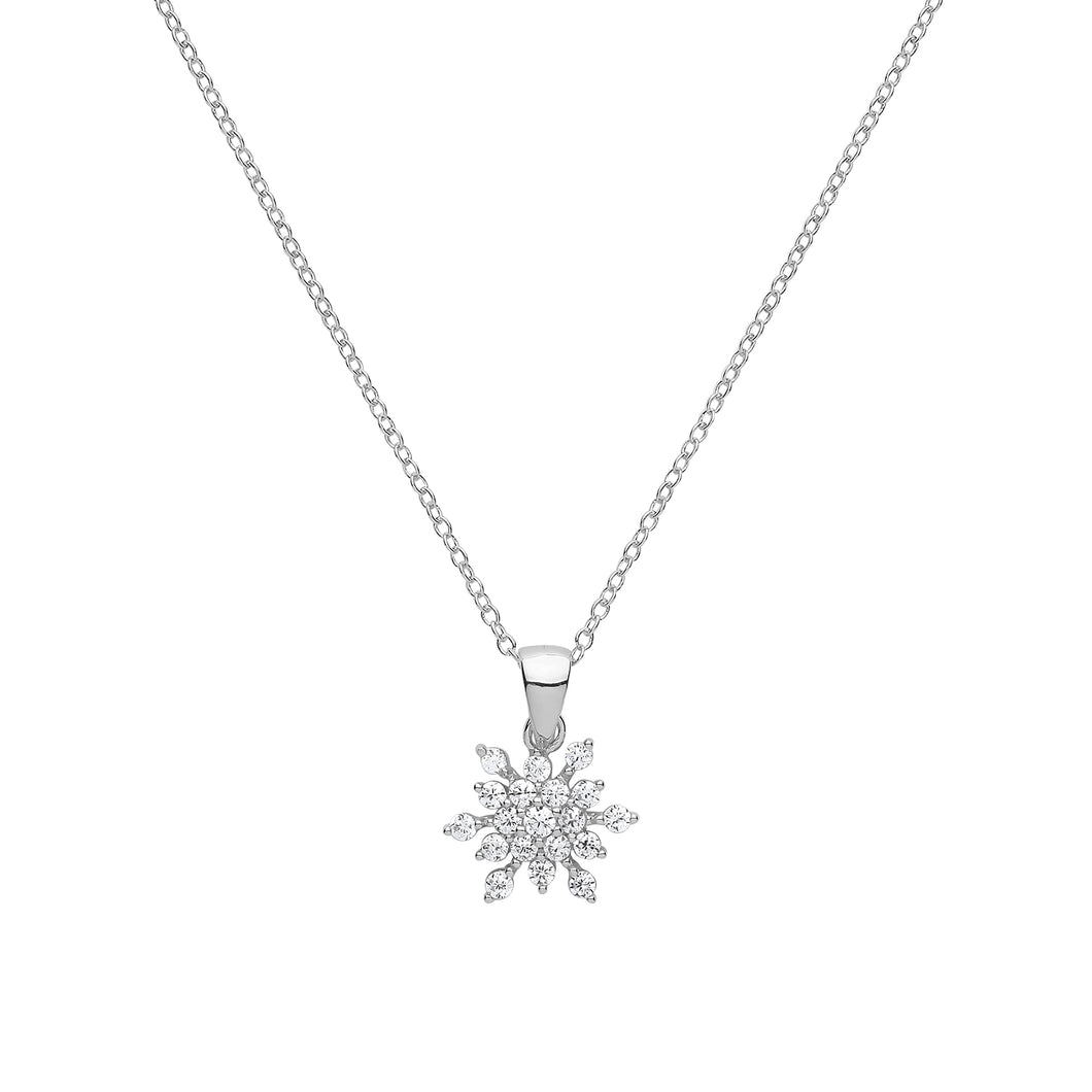 925 Sterling Silver Dainty Necklace With Cubic Zirconia Snowflake Pendant