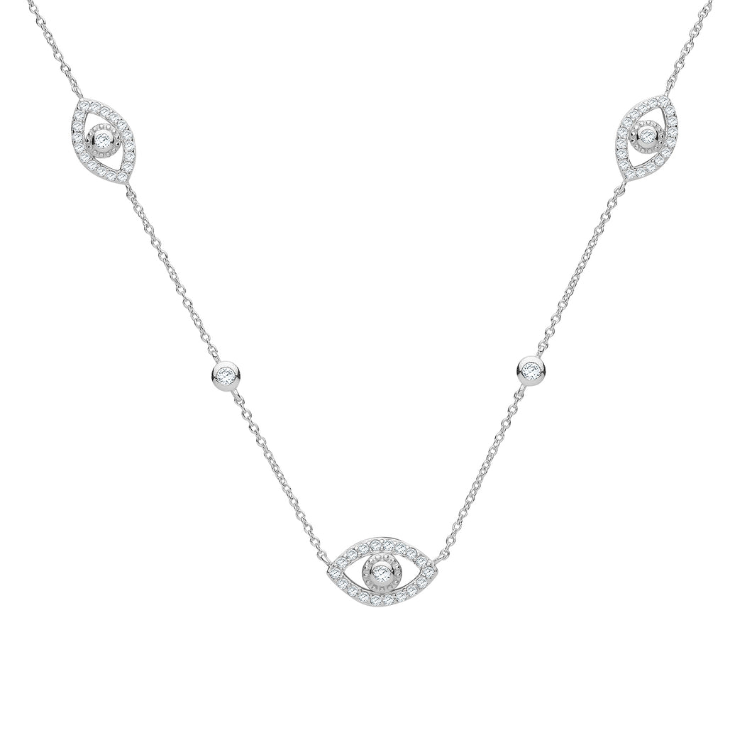 925 Sterling Silver Cubic Zirconia & 'Evil Eye' Necklace