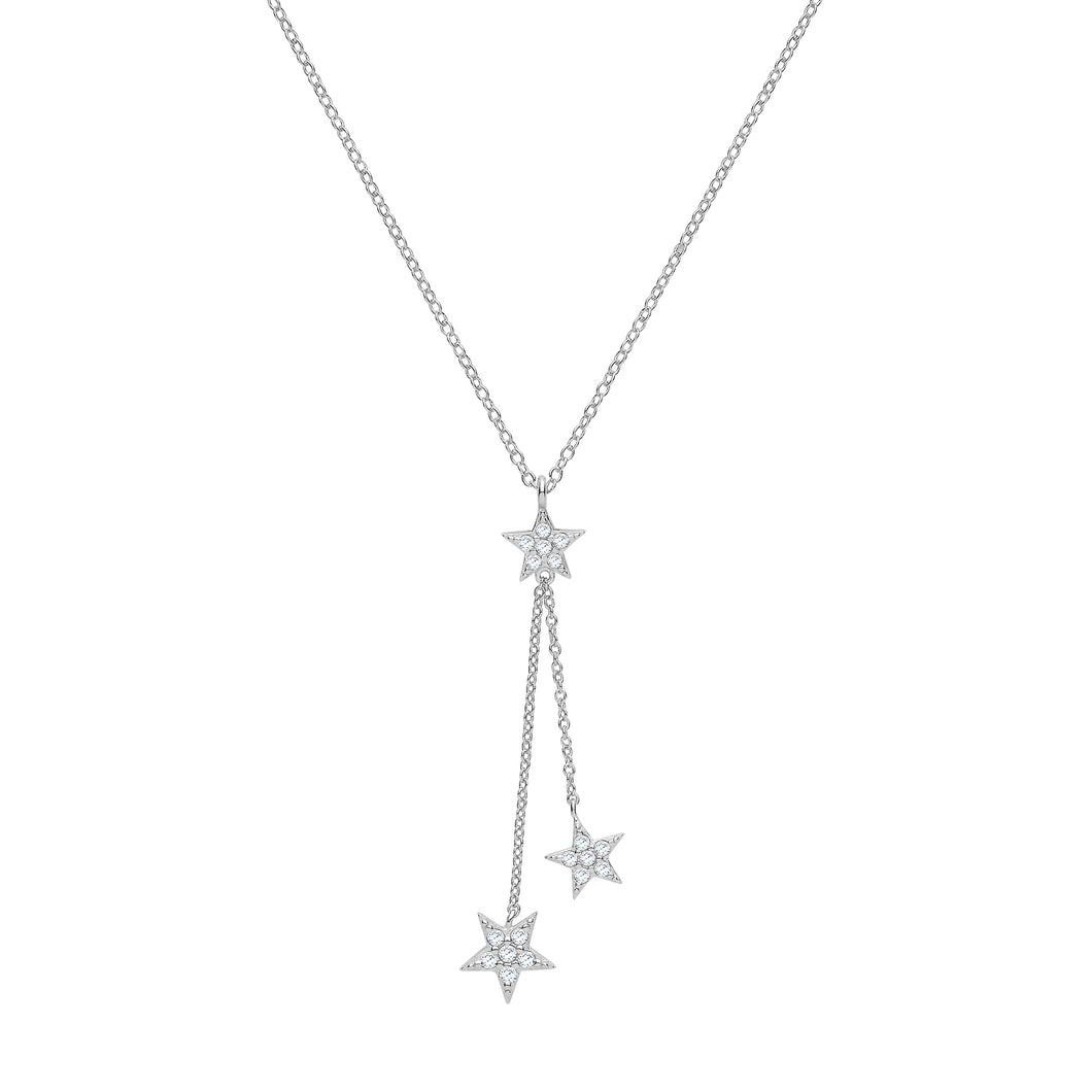925 Sterling Silver Necklace With Triple Cubic Zirconia Star Drop Pendant