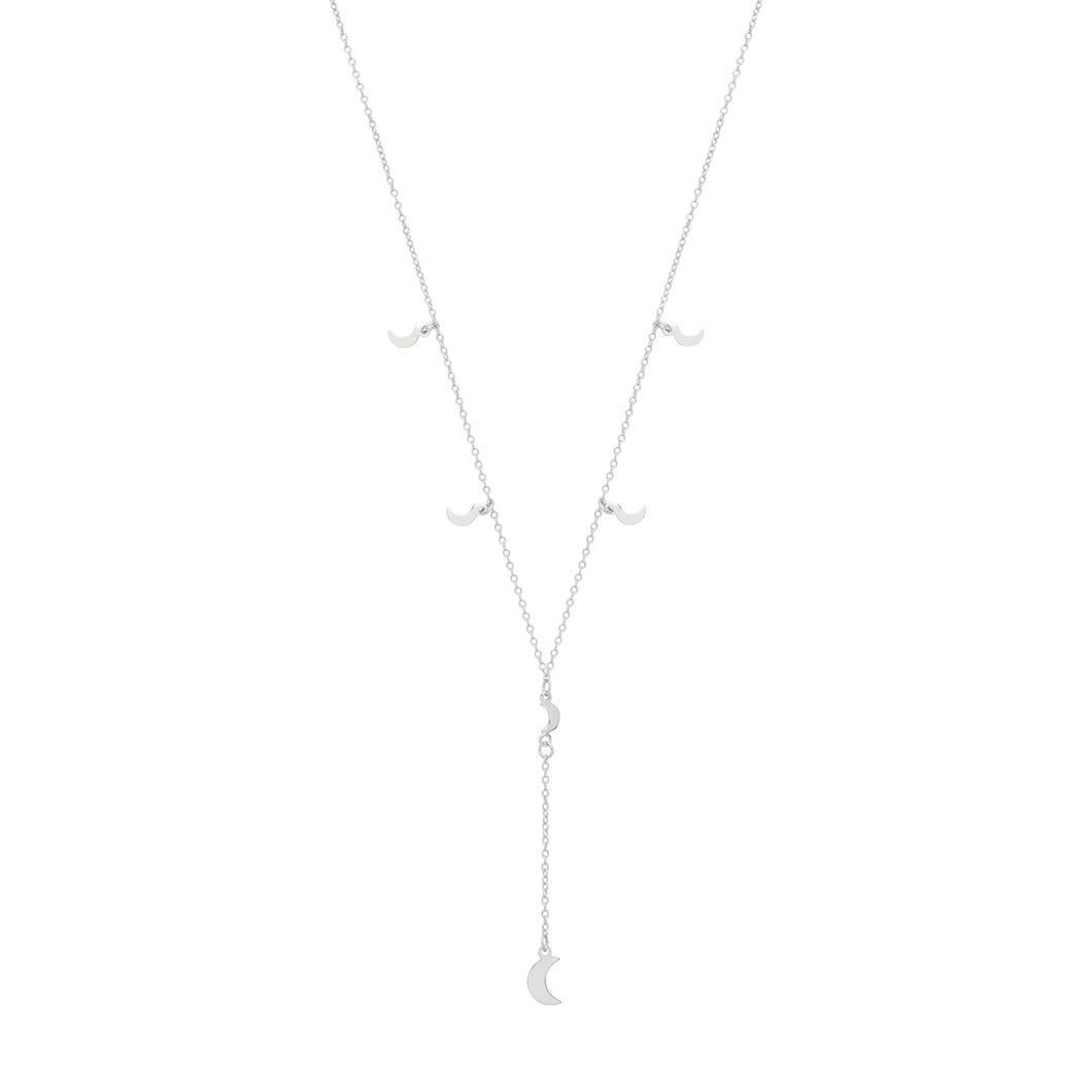 925 Sterling Silver 6 Moon Charms Drop Necklace