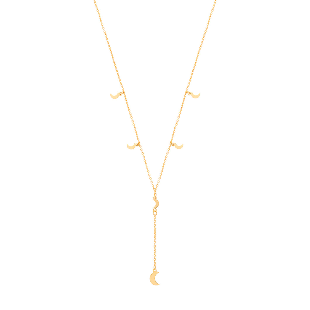 925 Sterling Silver Gold Plated 6 Moon Charms Drop Necklace