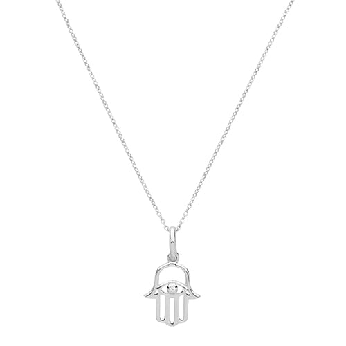925 Sterling Silver Dainty Necklace With Hand Of Hamsa / Fatimas Hand Cubic Zirconia Pendant