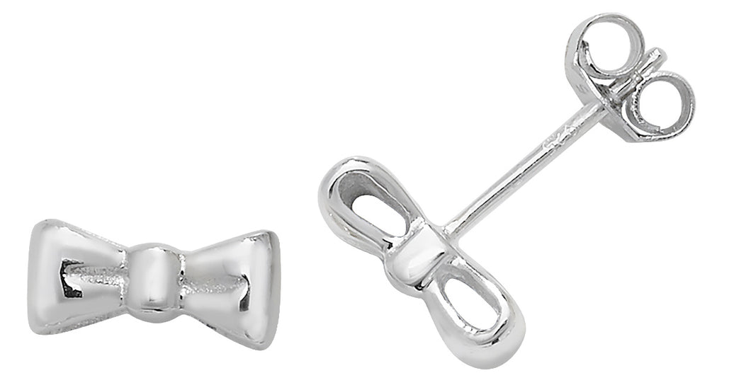 925 Sterling Silver Silver Plain Bow Stud Earrings