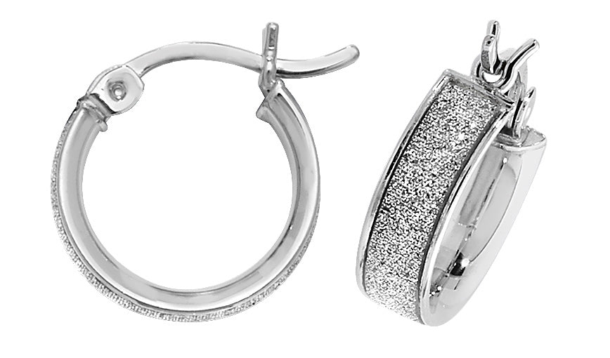 925 Sterling Silver Round 10mm Moondust Hoop Earrings