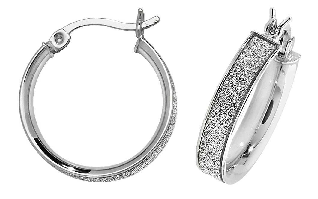 925 Sterling Silver Round 15mm Moondust Hoop Earrings