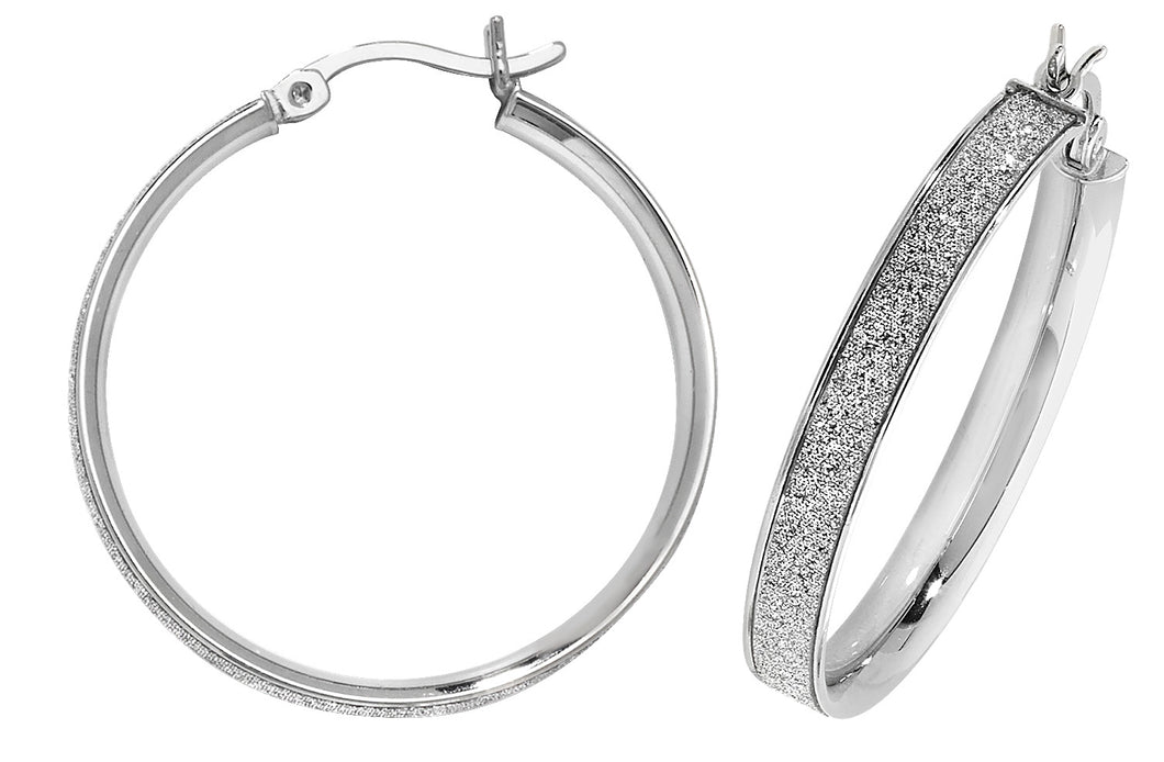 925 Sterling Silver Round 25mm Moondust Hoop Earrings
