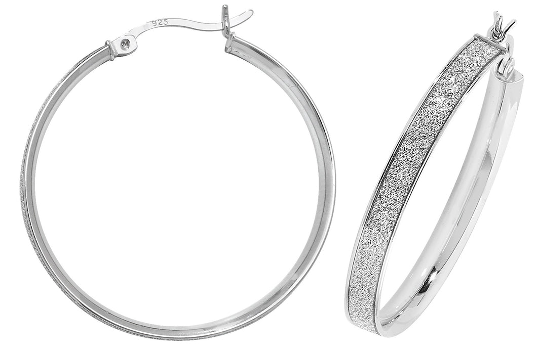 925 Sterling Silver Round 30mm Moondust Hoop Earrings