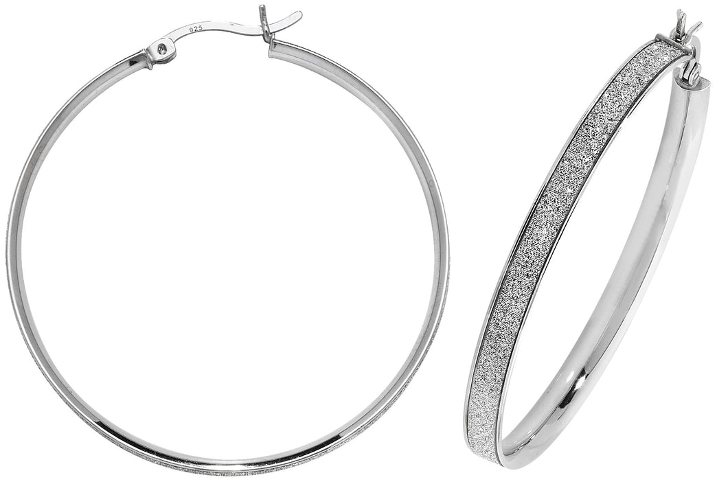 925 Sterling Silver Round 40mm Moondust Hoop Earrings