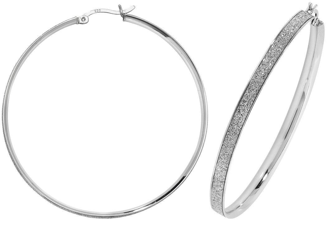 925 Sterling Silver Round 50mm Moondust Hoop Earrings