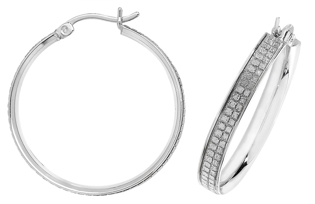 925 Sterling Silver Round 25mm Moondust Hoop Earrings