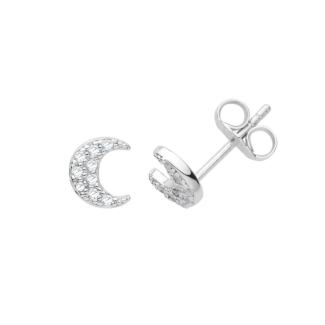 925 Sterling Silver Cubic Zirconia Moon Stud Earrings